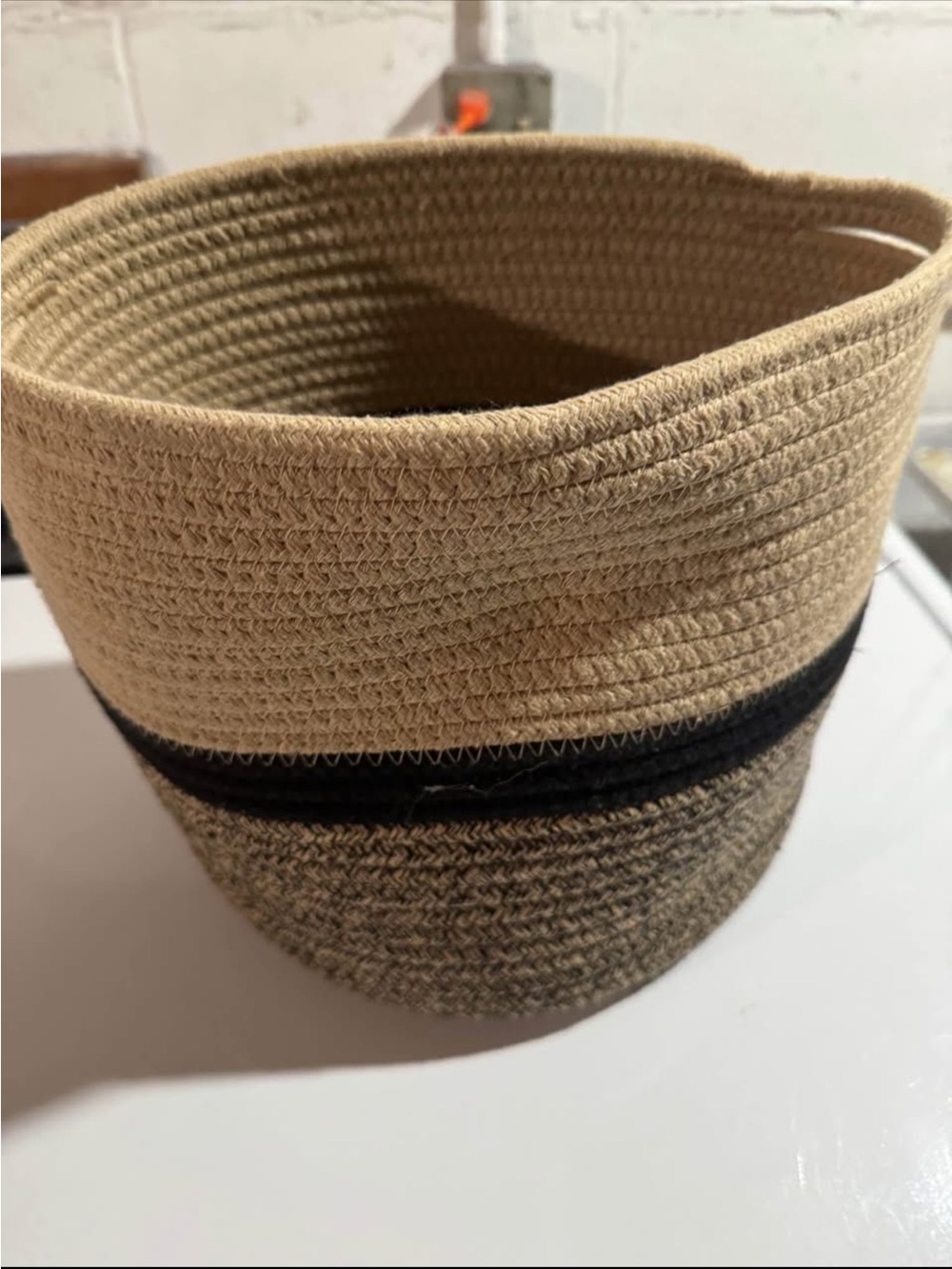 Neutral Two-Tone Woven Rope Basket - Beige & Black Band